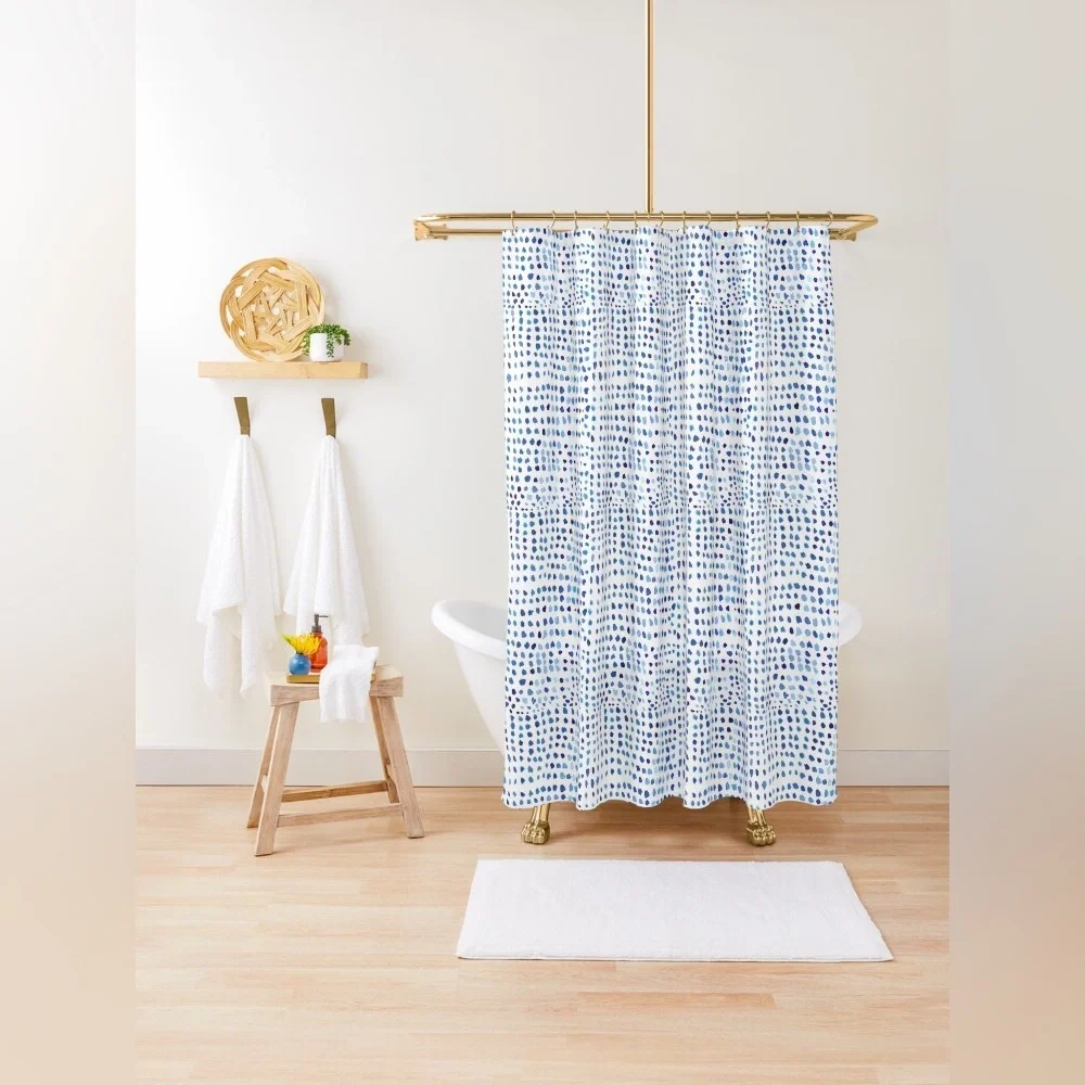 Blue Watercolor Dots Shower Curtain